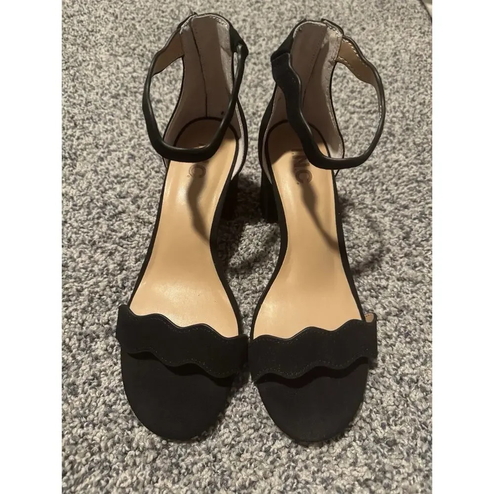 I.N.C Hadwin Scallop Two-Piece Sandals, Black Suede, Women Size 8 Item#553/554